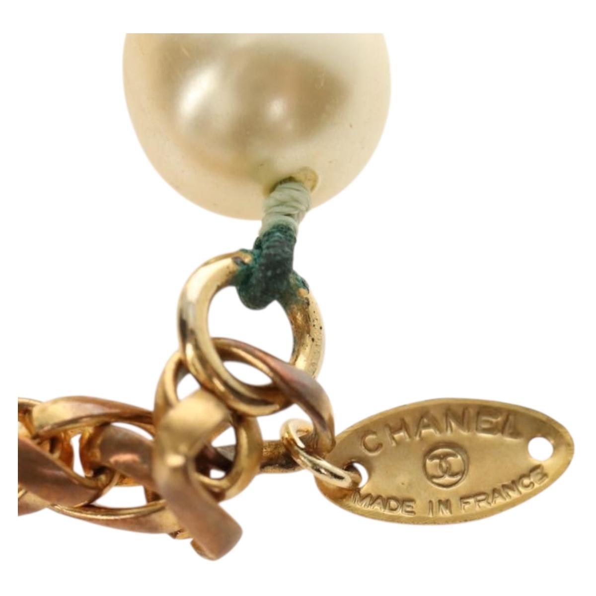 CHANEL Necklace Metal Pearl Gold White CC Auth bs35757V