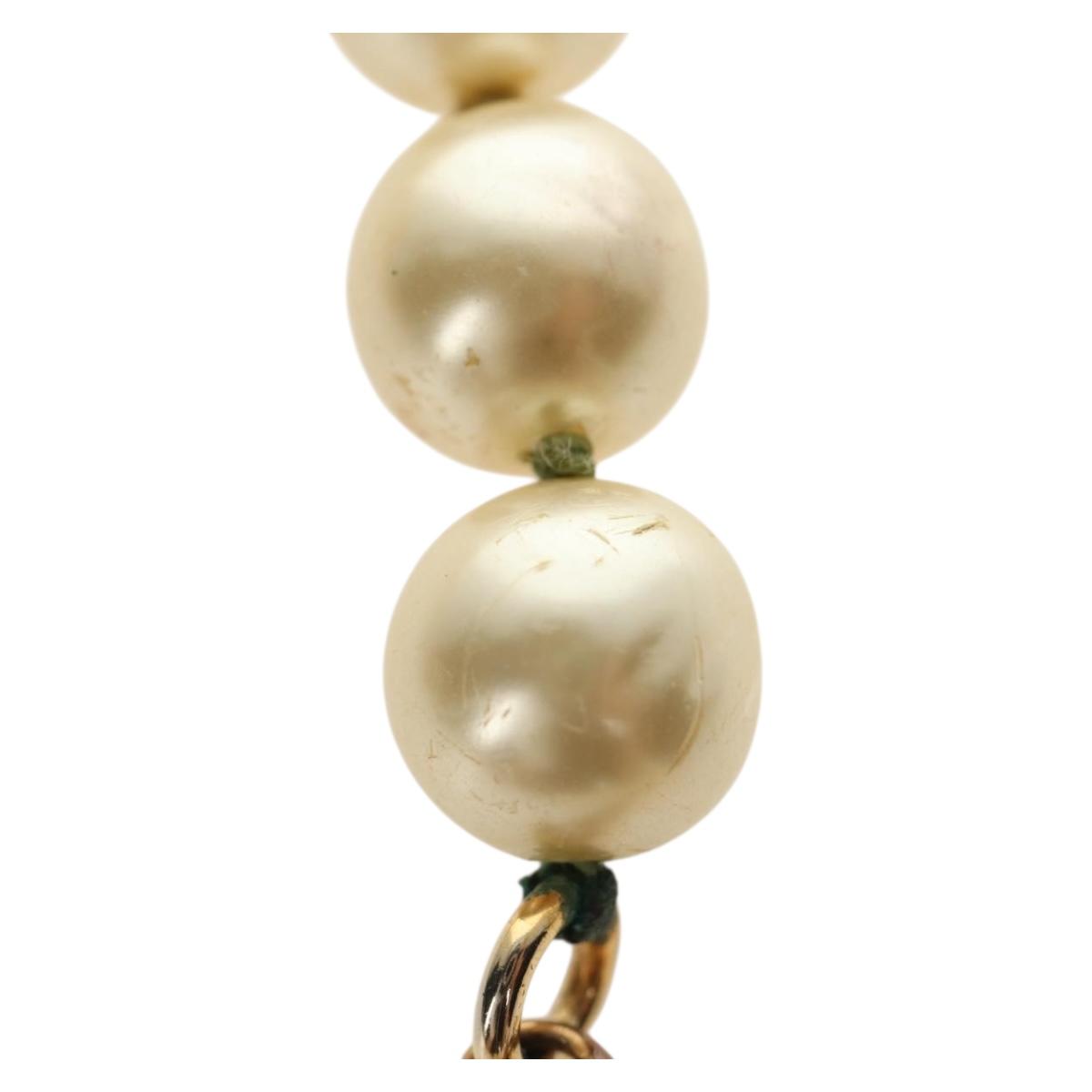CHANEL Necklace Metal Pearl Gold White CC Auth bs35757V