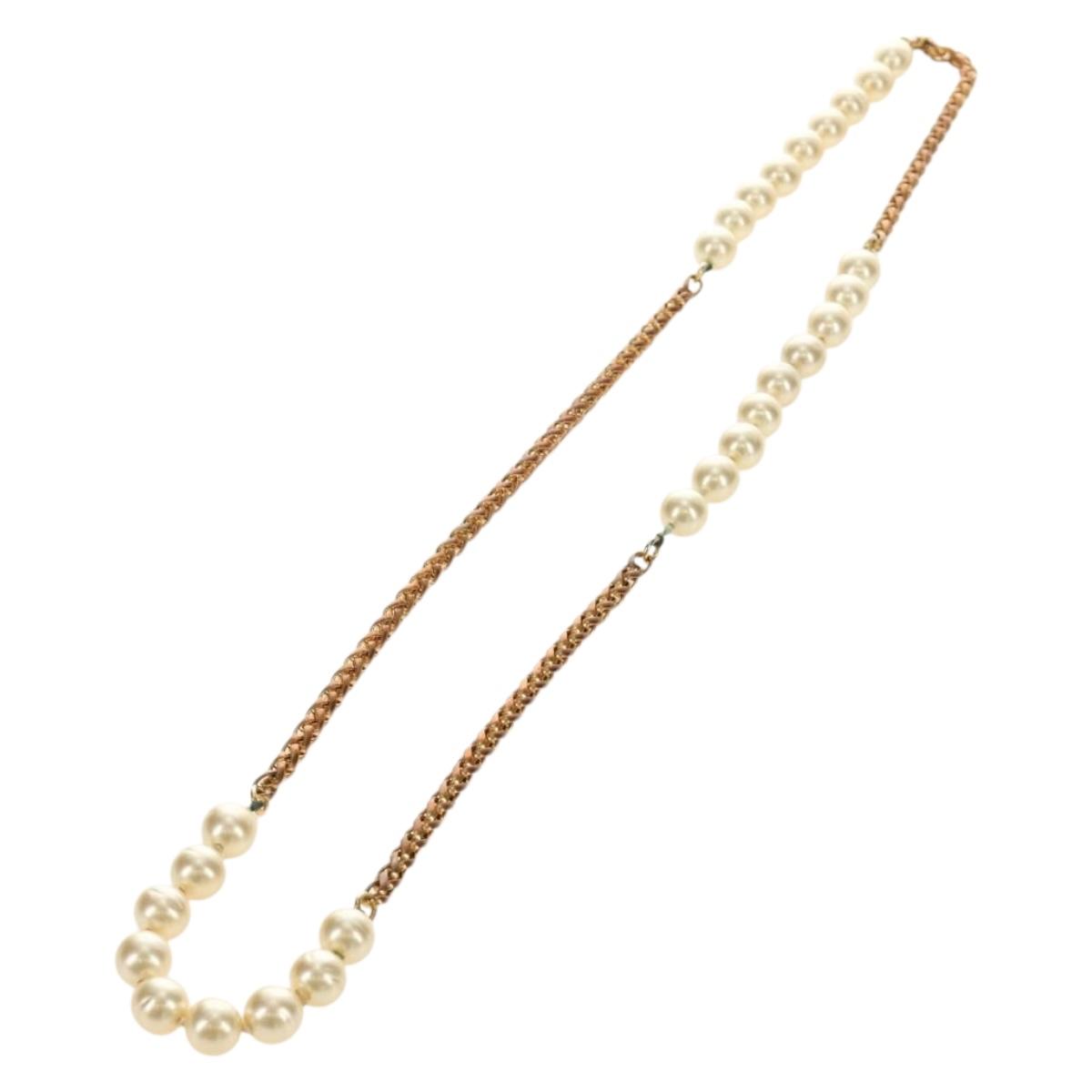CHANEL Necklace Metal Pearl Gold White CC Auth bs35757V