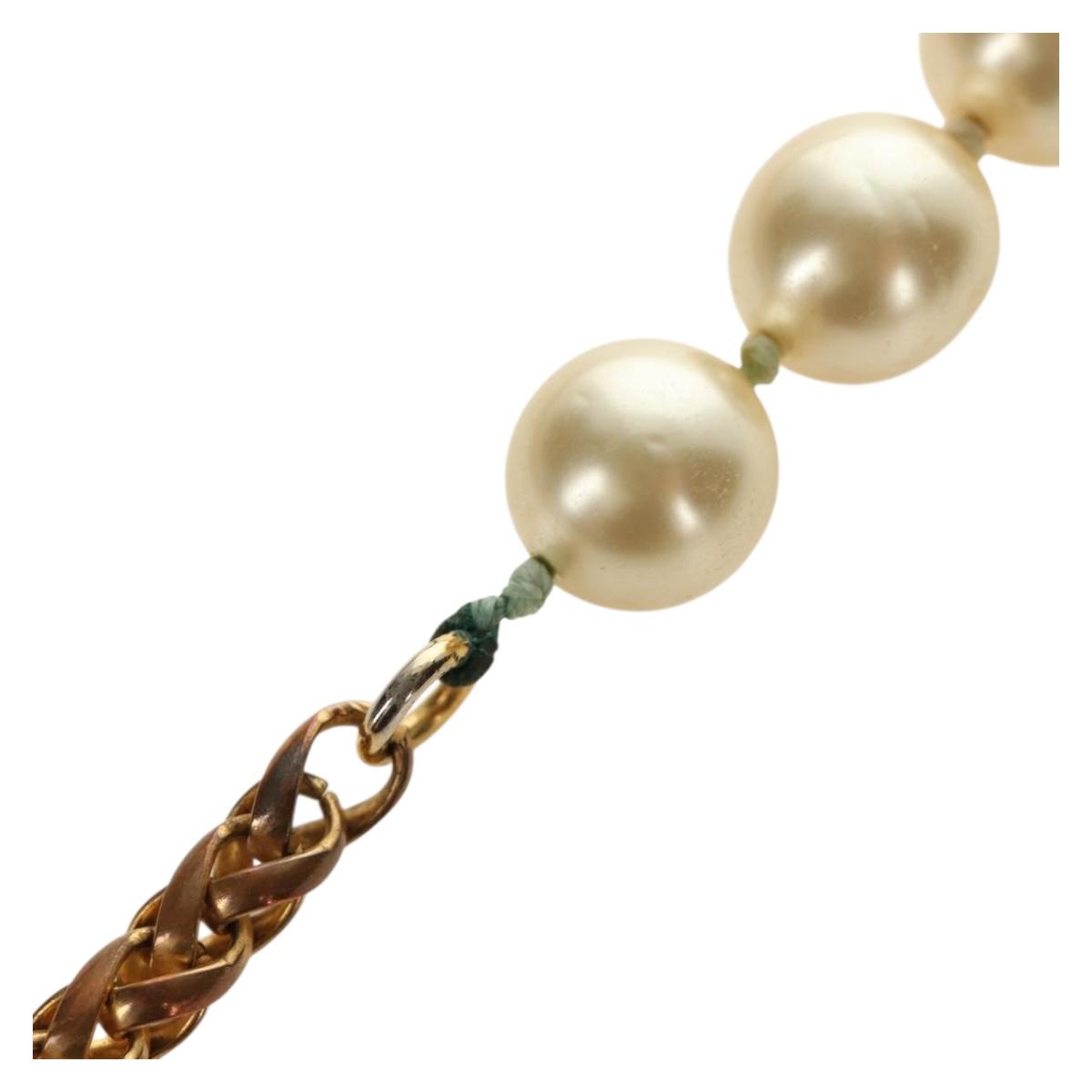 CHANEL Necklace Metal Pearl Gold White CC Auth bs35757V