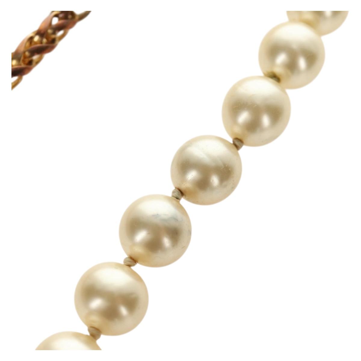 CHANEL Necklace Metal Pearl Gold White CC Auth bs35757V