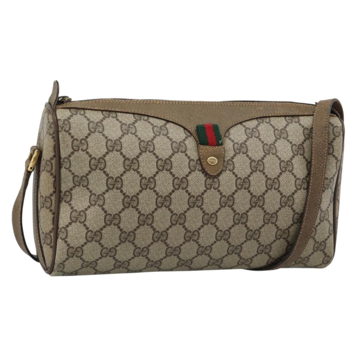 GUCCI GG Supreme Shoulder Bag PVC Beige Gold Auth bs35769