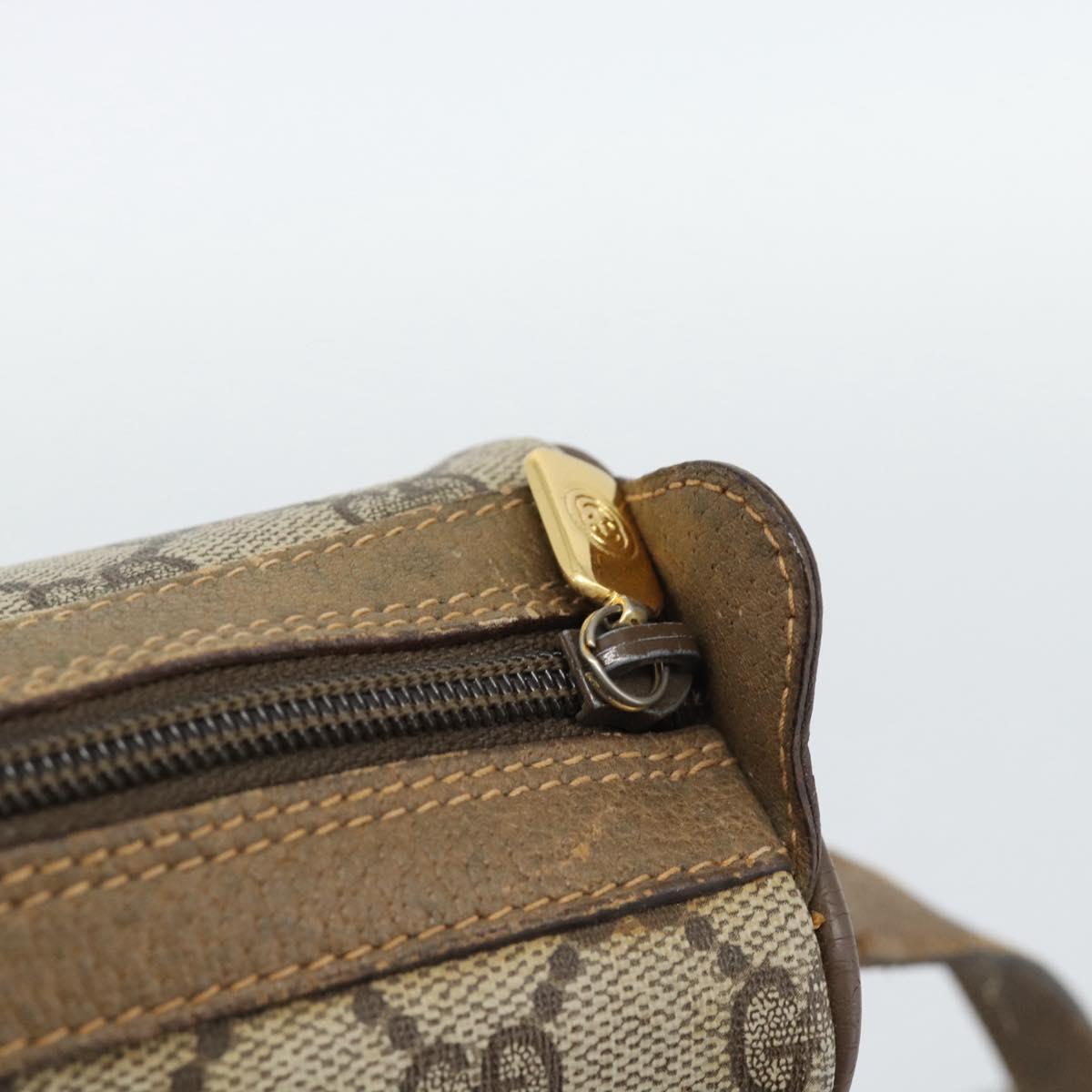GUCCI GG Supreme Shoulder Bag PVC Beige Gold Auth bs35769