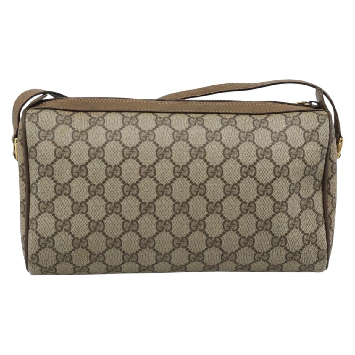 GUCCI GG Supreme Shoulder Bag PVC Beige Gold Auth bs35769