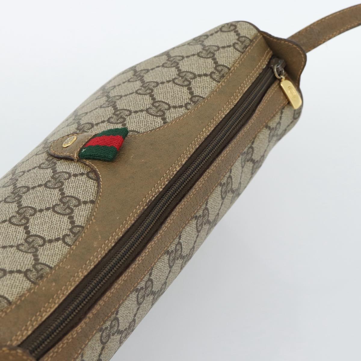 GUCCI GG Supreme Shoulder Bag PVC Beige Gold Auth bs35769