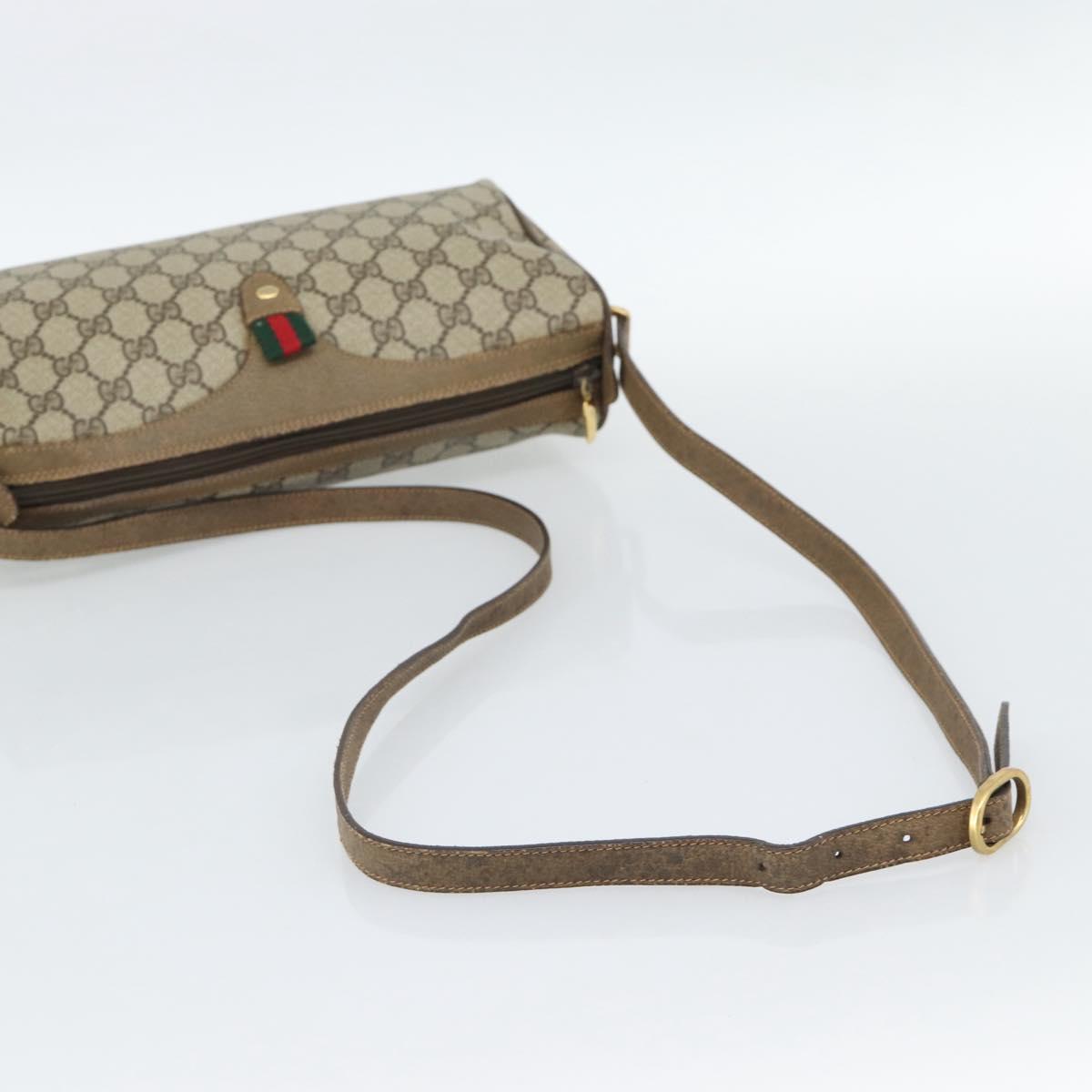 GUCCI GG Supreme Shoulder Bag PVC Beige Gold Auth bs35769