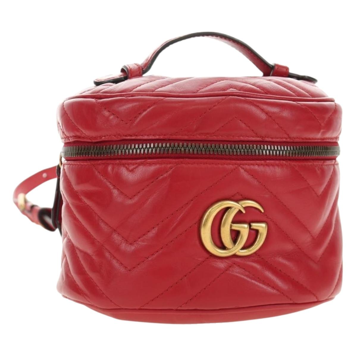 GUCCI Shoulder Bag Leather Red Gold 598594 Auth bs35771V