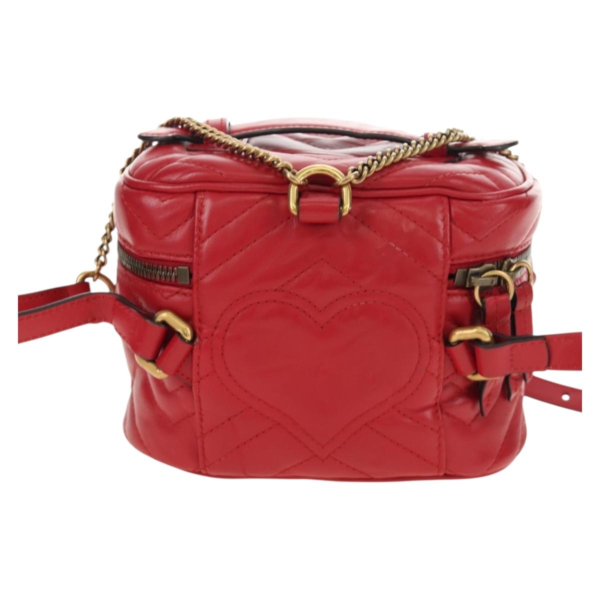 GUCCI Shoulder Bag Leather Red Gold 598594 Auth bs35771V