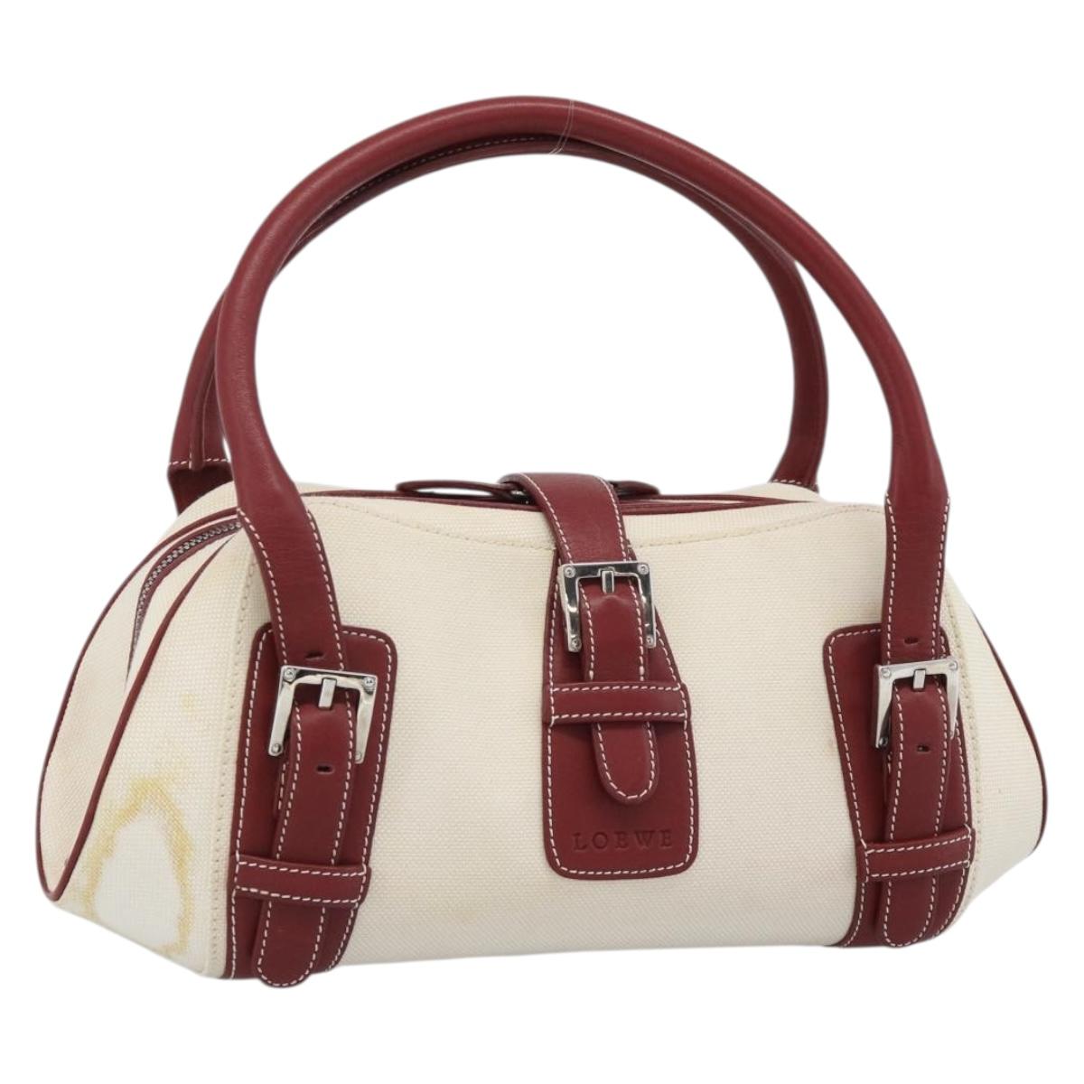 LOEWE Hand Bag Canvas Beige Silver Auth bs35772