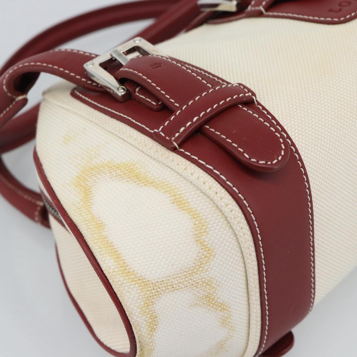LOEWE Hand Bag Canvas Beige Silver Auth bs35772