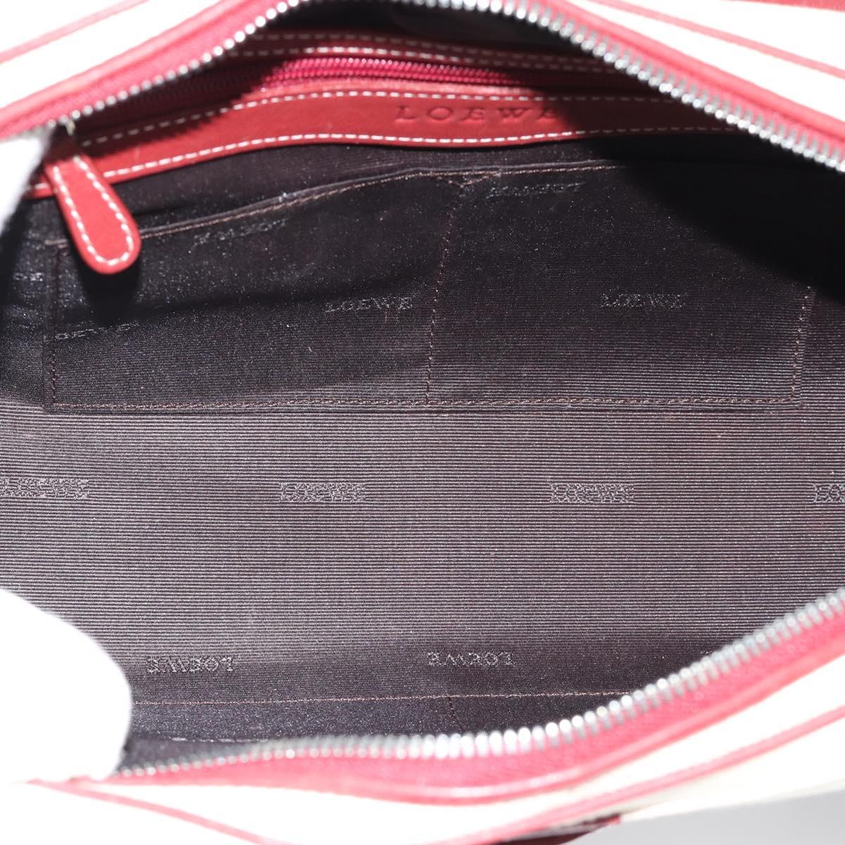 LOEWE Hand Bag Canvas Beige Silver Auth bs35772