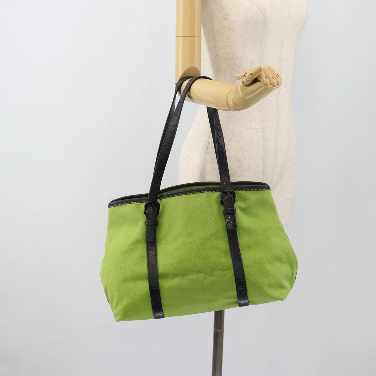 BOTTEGA VENETA Tote Bag Canvas Green Black 256763 Auth bs35773