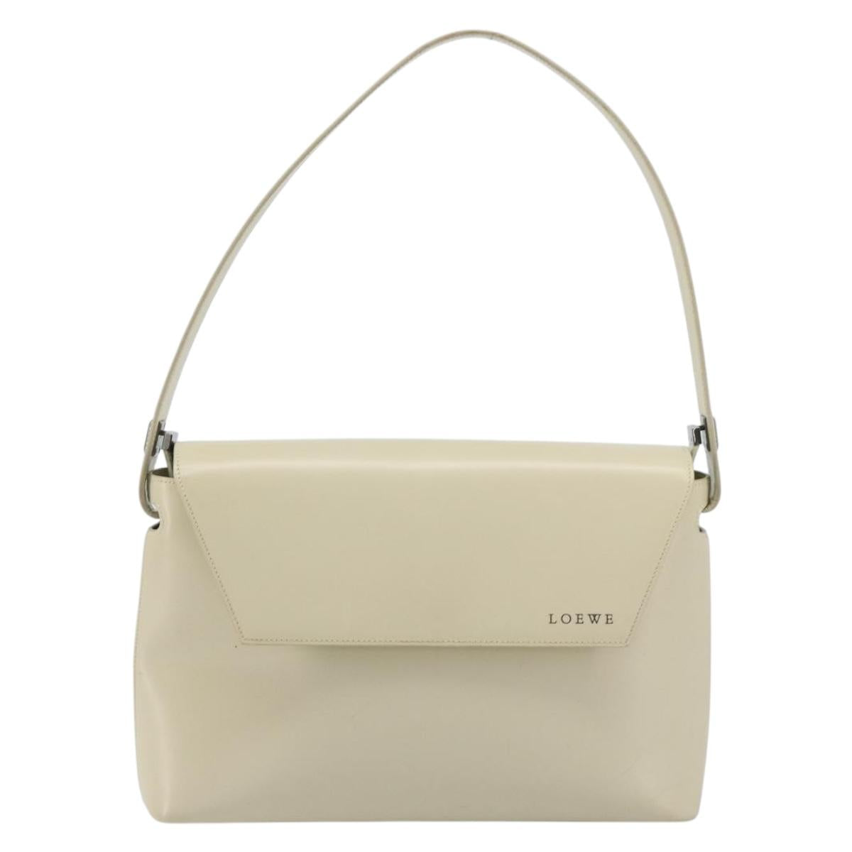LOEWE Hand Bag Patent Beige Silver Auth bs35774