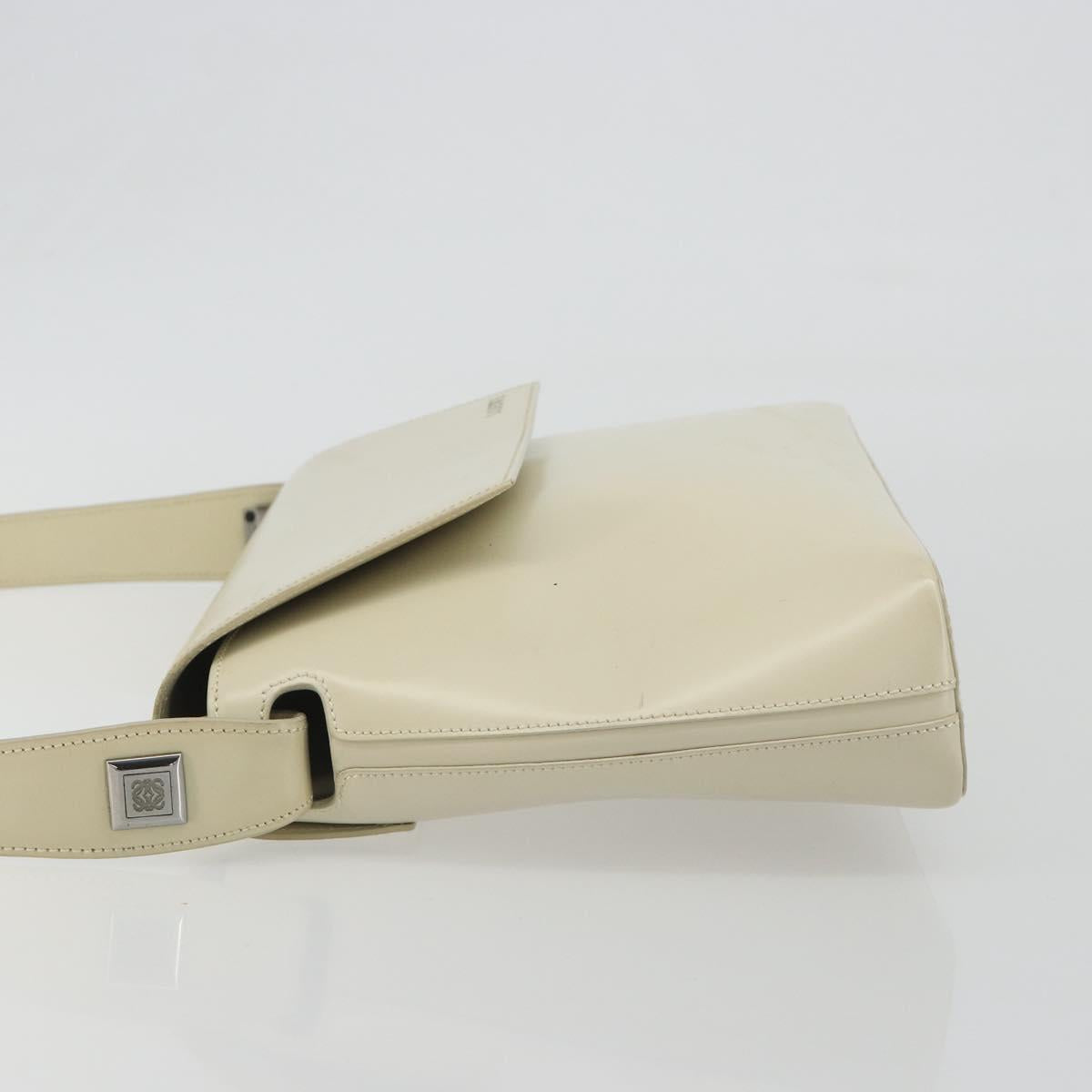 LOEWE Hand Bag Patent Beige Silver Auth bs35774