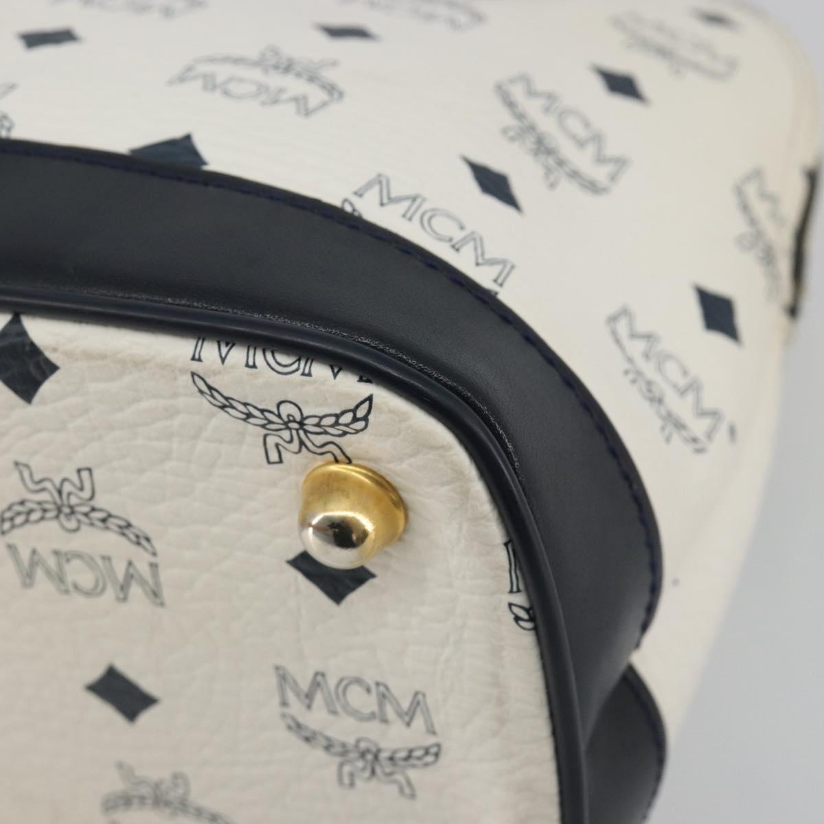 MCM Vicetos Hand Bag White Gold Auth bs35778
