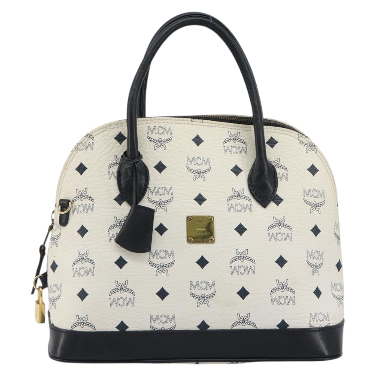 MCM Vicetos Hand Bag White Gold Auth bs35778