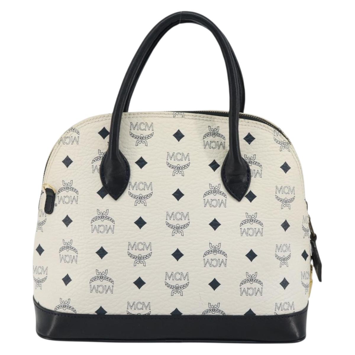 MCM Vicetos Hand Bag White Gold Auth bs35778
