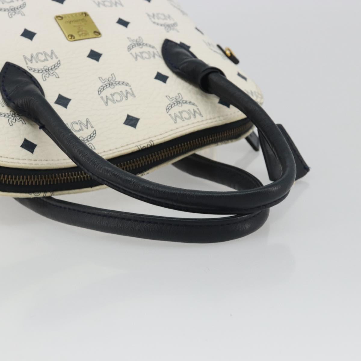 MCM Vicetos Hand Bag White Gold Auth bs35778