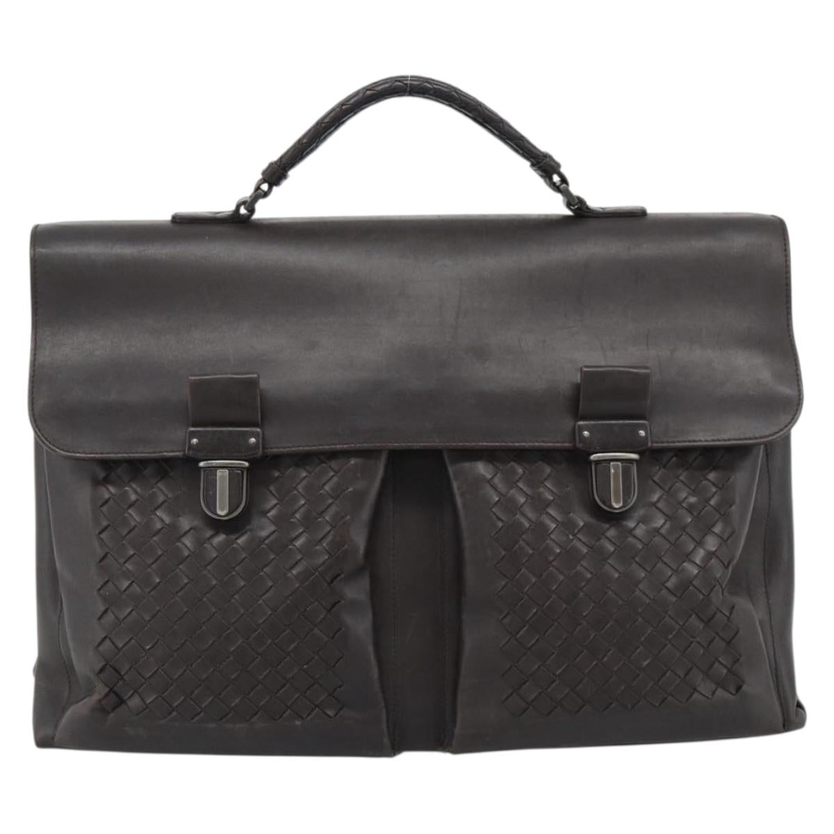 BOTTEGA VENETA INTRECCIATO Business Bag Black Silver 155172 Auth bs35786