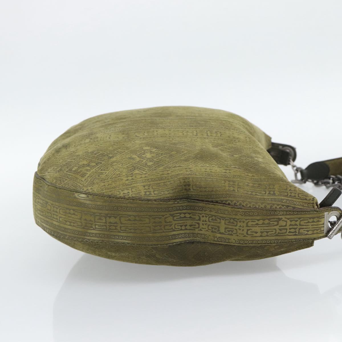 Salvatore Ferragamo Shoulder Bag Suede Green Silver Auth bs35788A