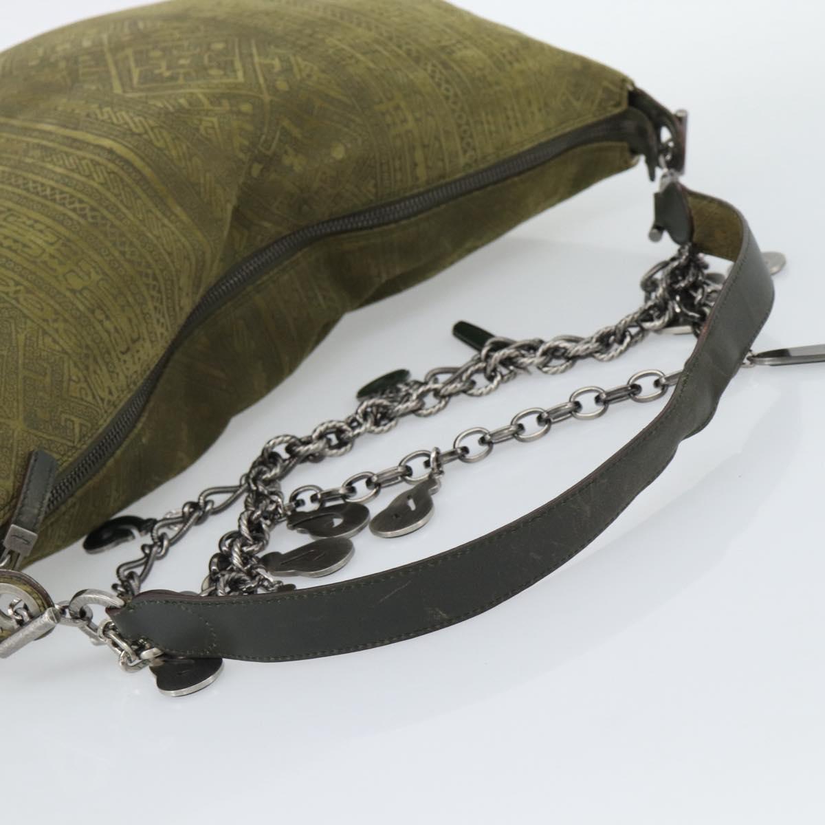 Salvatore Ferragamo Shoulder Bag Suede Green Silver Auth bs35788A