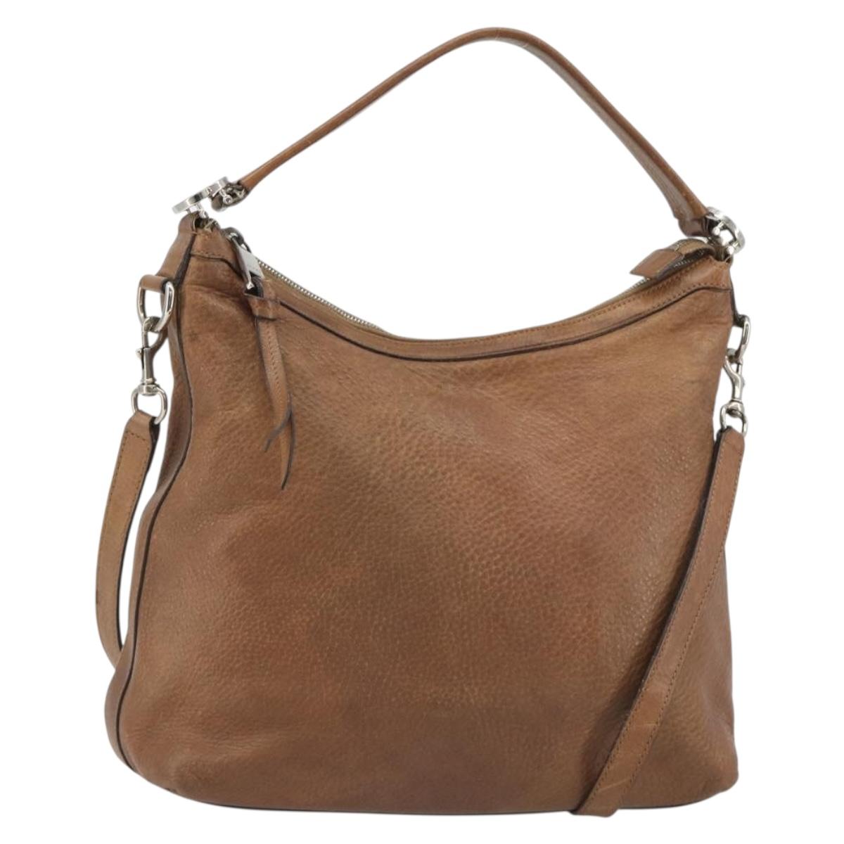 GUCCI Hand Bag Leather 2way Brown Silver 326514 Auth bs35792