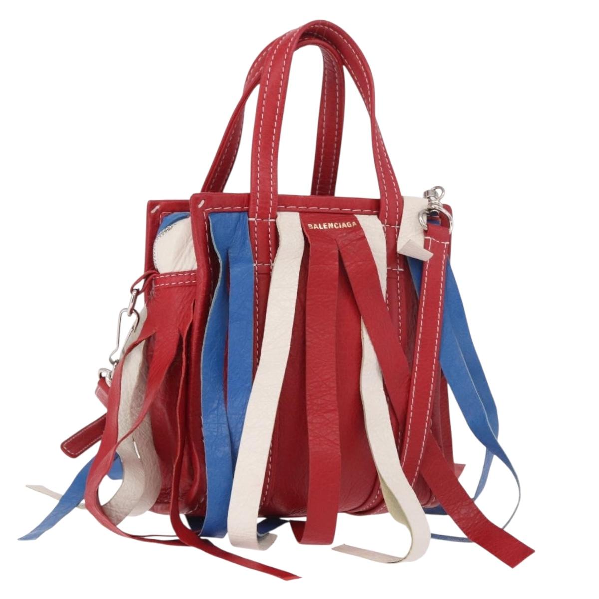 BALENCIAGA Bazaar Shopper Tote Hand Bag Lamb Skin Red 517166 Auth bs35796A