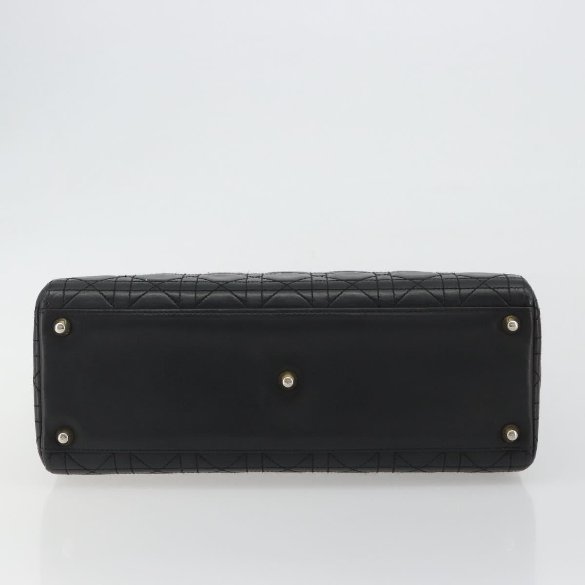 Christian Dior Lady Dior Canage Hand Bag Lamb Skin Black Gold Auth bs35805V