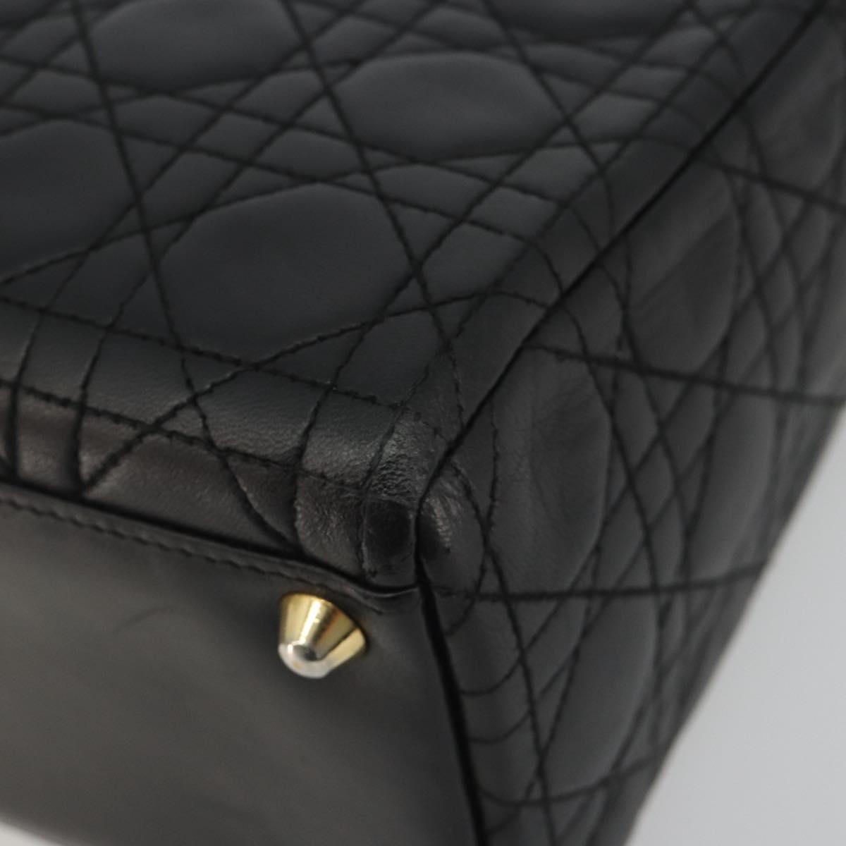 Christian Dior Lady Dior Canage Hand Bag Lamb Skin Black Gold Auth bs35805V