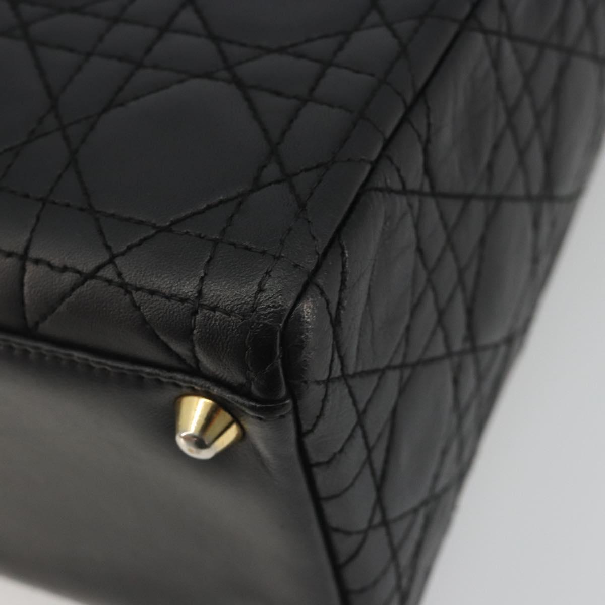 Christian Dior Lady Dior Canage Hand Bag Lamb Skin Black Gold Auth bs35805V