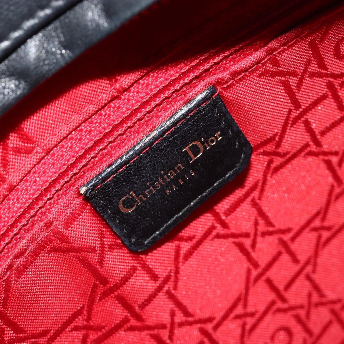 Christian Dior Lady Dior Canage Hand Bag Lamb Skin Black Gold Auth bs35805V