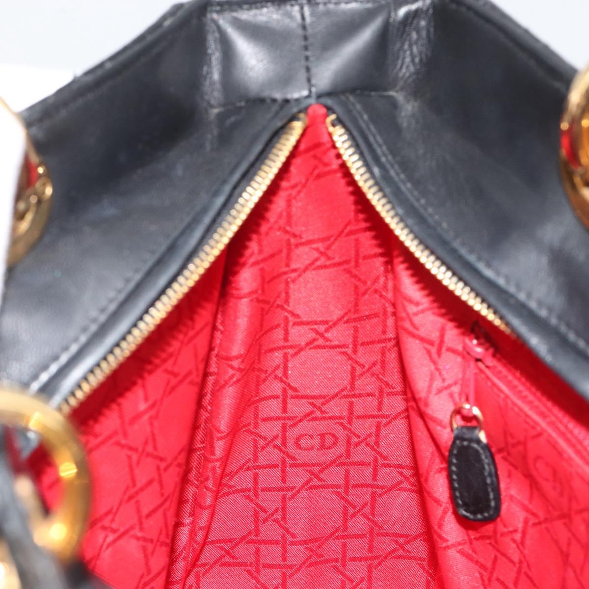 Christian Dior Lady Dior Canage Hand Bag Lamb Skin Black Gold Auth bs35805V
