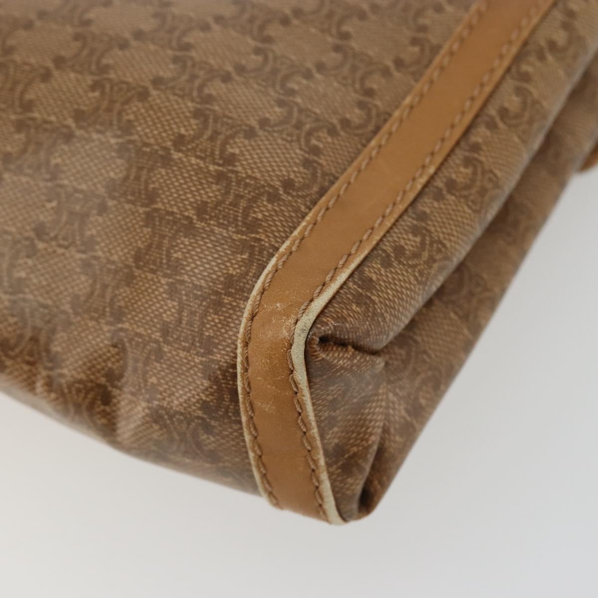 CELINE Macadam Shoulder Bag PVC Leather Beige Gold Auth bs35806