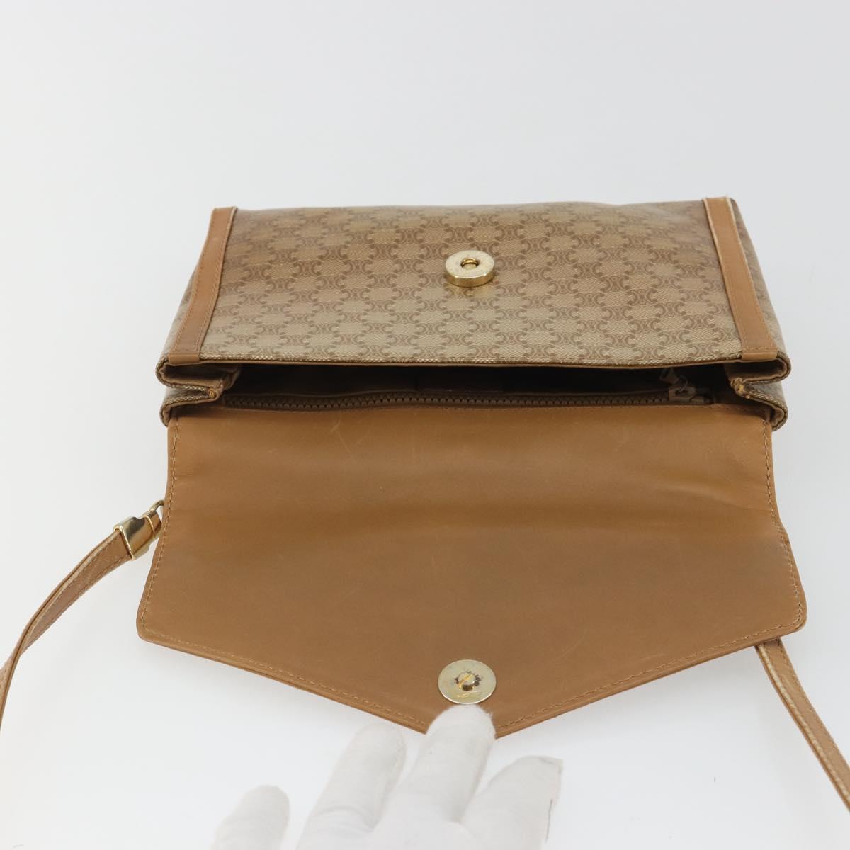 CELINE Macadam Shoulder Bag PVC Leather Beige Gold Auth bs35806