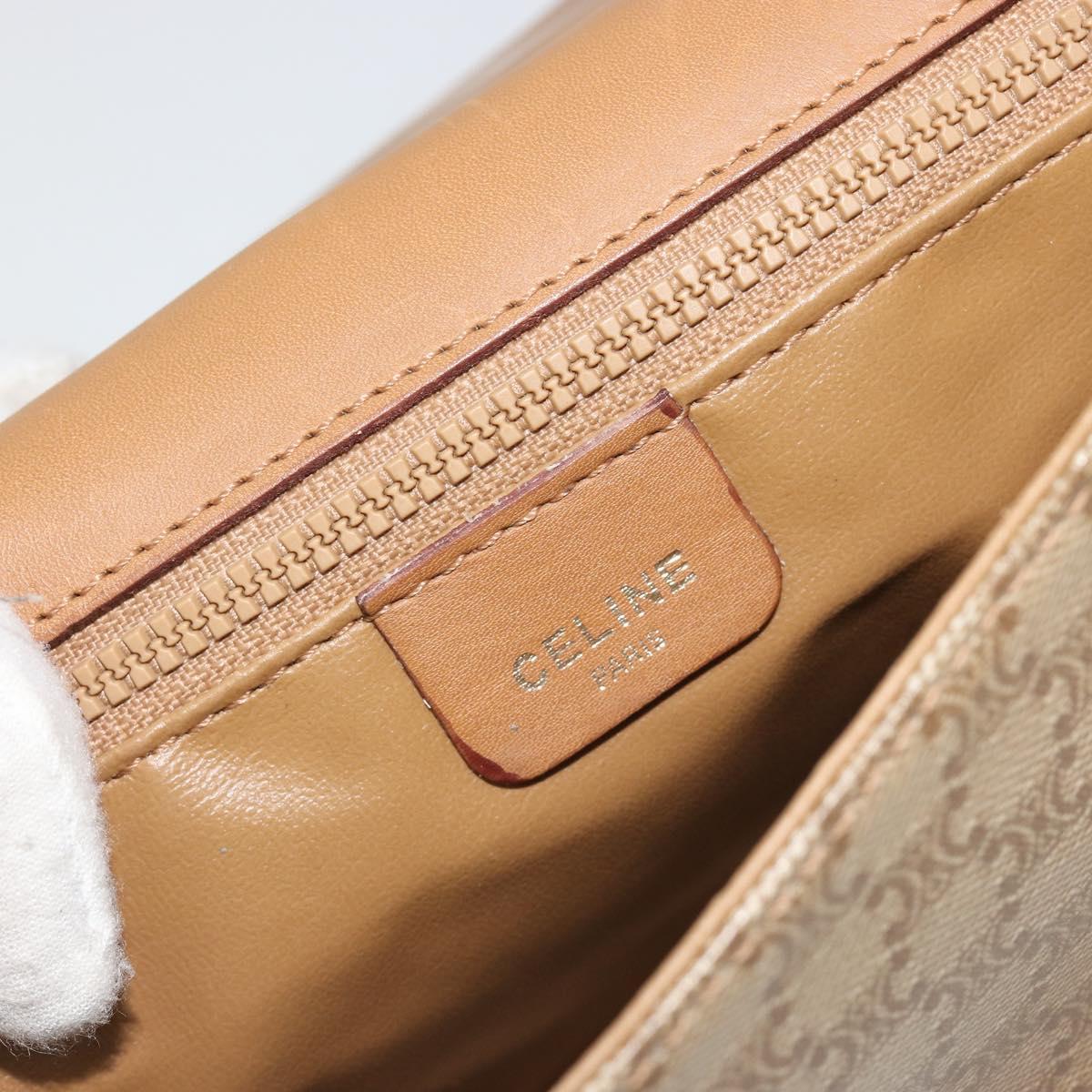 CELINE Macadam Shoulder Bag PVC Leather Beige Gold Auth bs35806