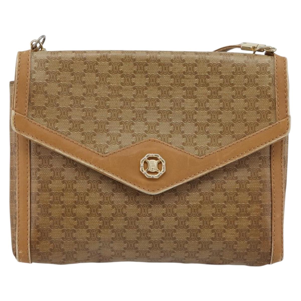 CELINE Macadam Shoulder Bag PVC Leather Beige Gold Auth bs35806