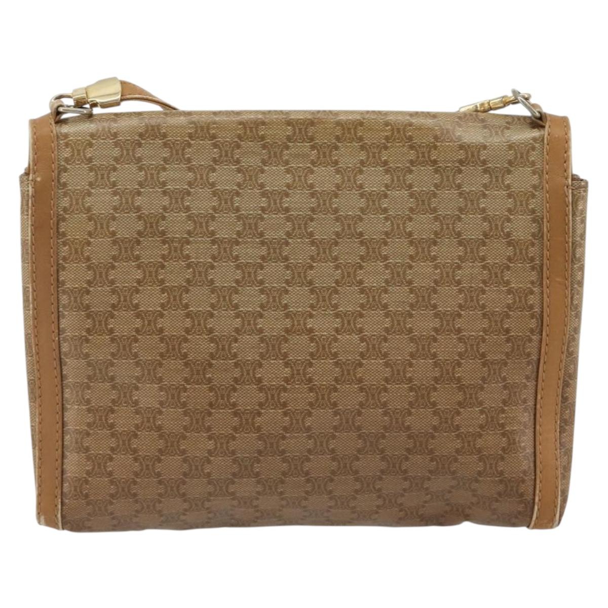 CELINE Macadam Shoulder Bag PVC Leather Beige Gold Auth bs35806
