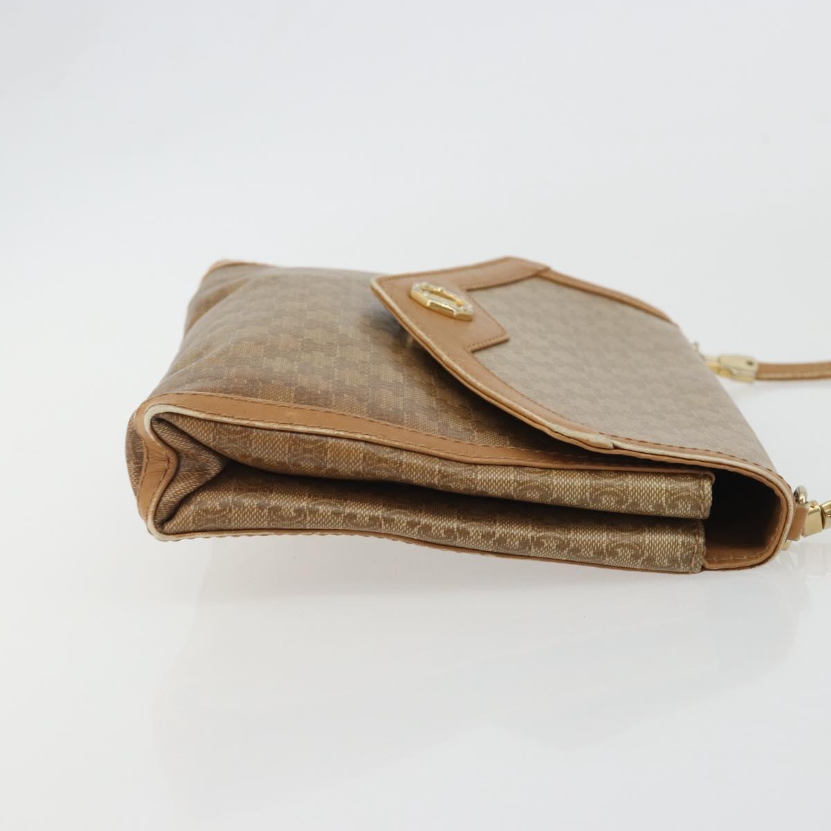 CELINE Macadam Shoulder Bag PVC Leather Beige Gold Auth bs35806