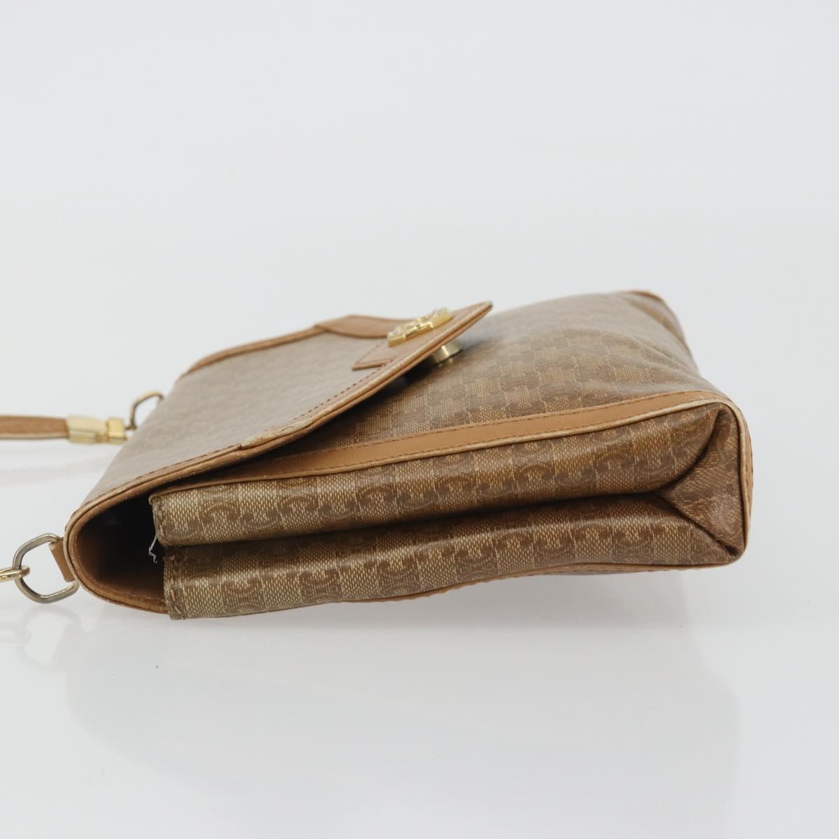 CELINE Macadam Shoulder Bag PVC Leather Beige Gold Auth bs35806