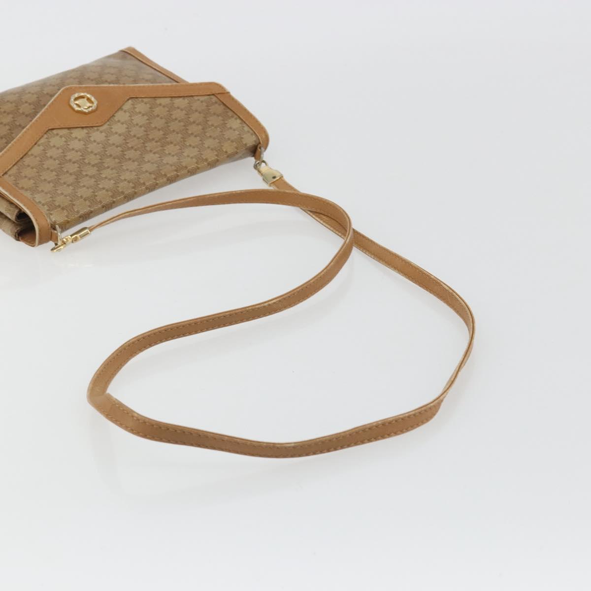 CELINE Macadam Shoulder Bag PVC Leather Beige Gold Auth bs35806