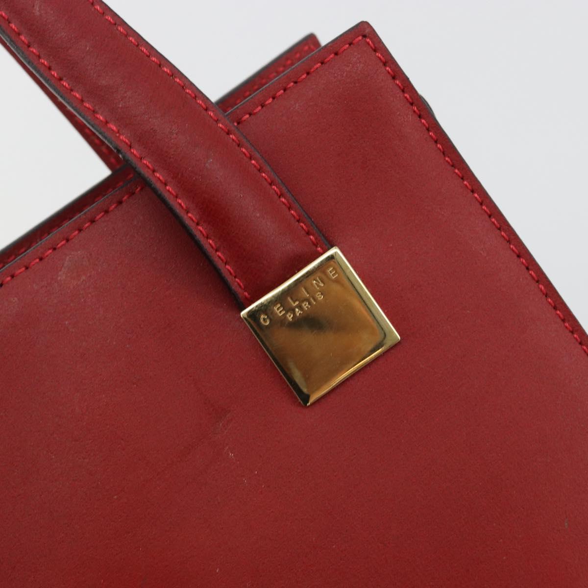 CELINE Hand Bag Leather Red Gold Auth bs35808