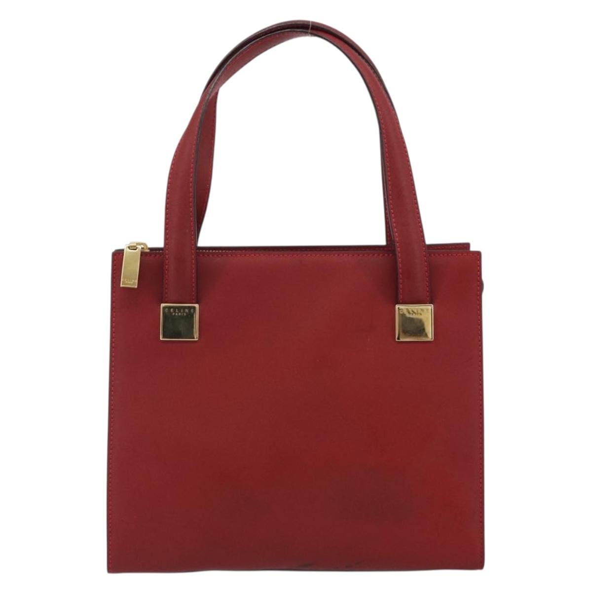 CELINE Hand Bag Leather Red Gold Auth bs35808