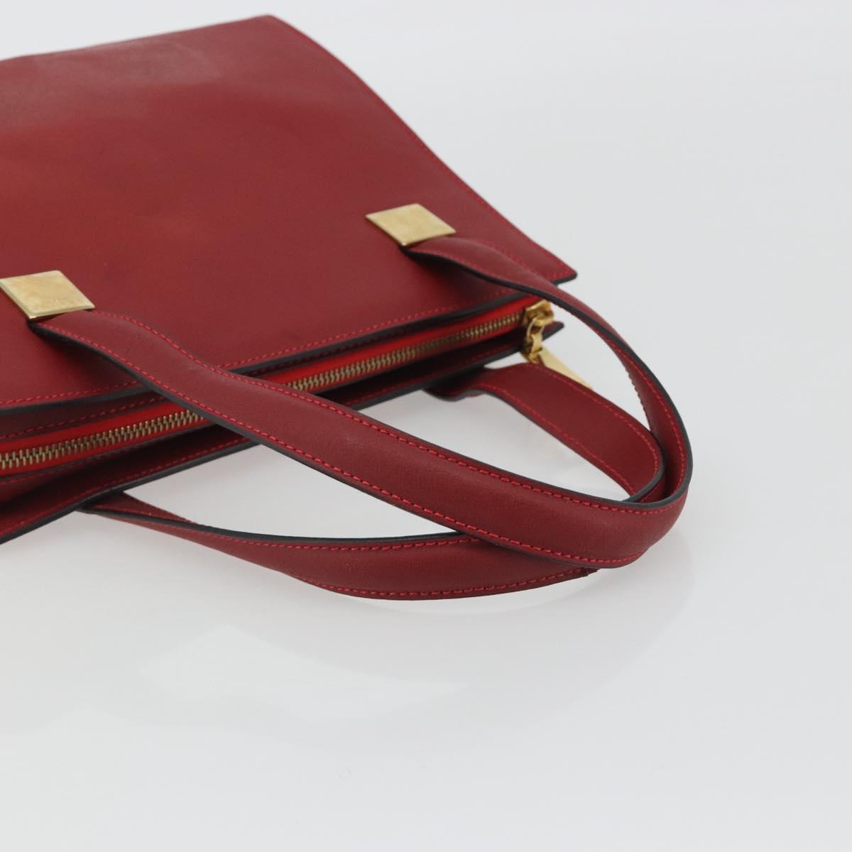 CELINE Hand Bag Leather Red Gold Auth bs35808