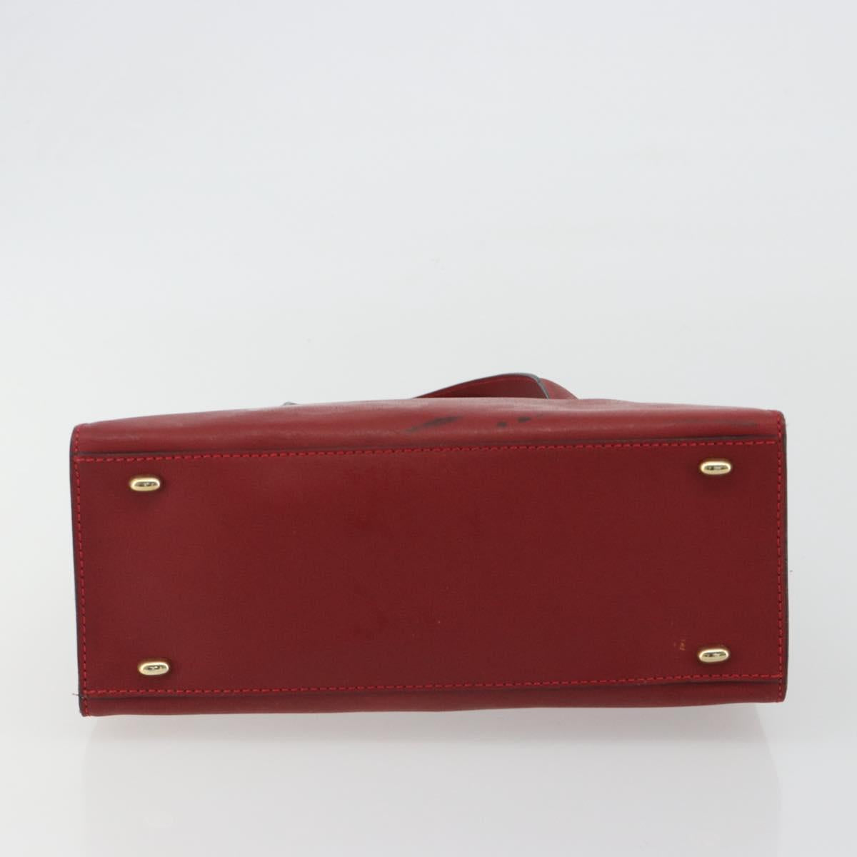 CELINE Hand Bag Leather Red Gold Auth bs35808