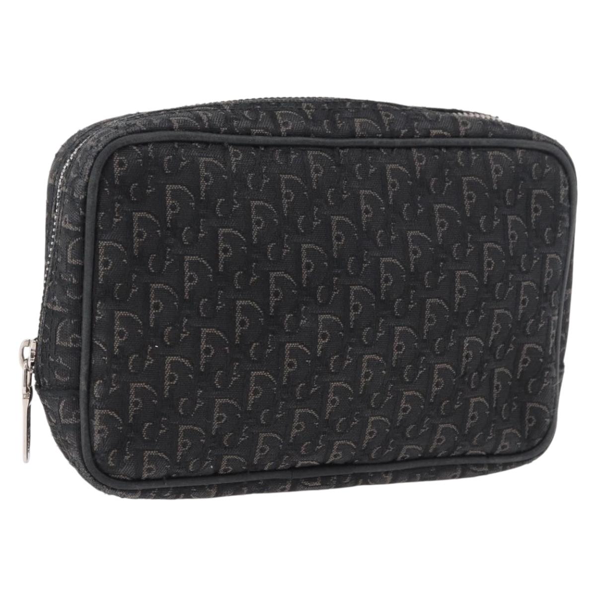 Christian Dior Pouch Trotter Canvas Black Silver Auth bs35809