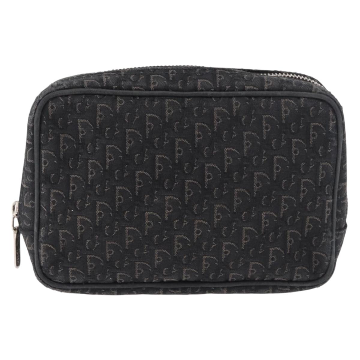Christian Dior Pouch Trotter Canvas Black Silver Auth bs35809