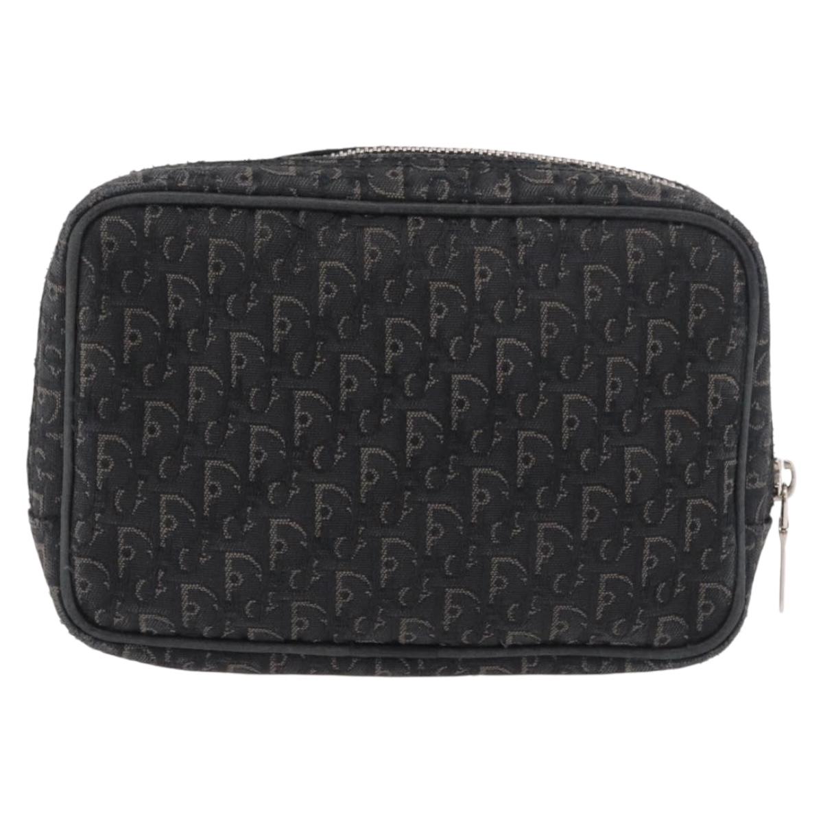 Christian Dior Pouch Trotter Canvas Black Silver Auth bs35809