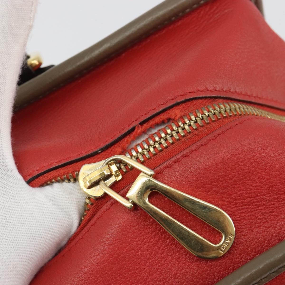 LOEWE Amazona 36 Hand Bag Leather Red Gold Auth bs35812