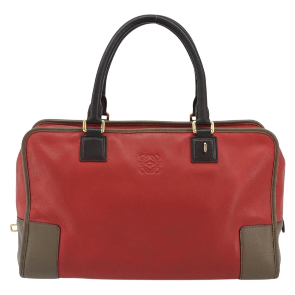 LOEWE Amazona 36 Hand Bag Leather Red Gold Auth bs35812