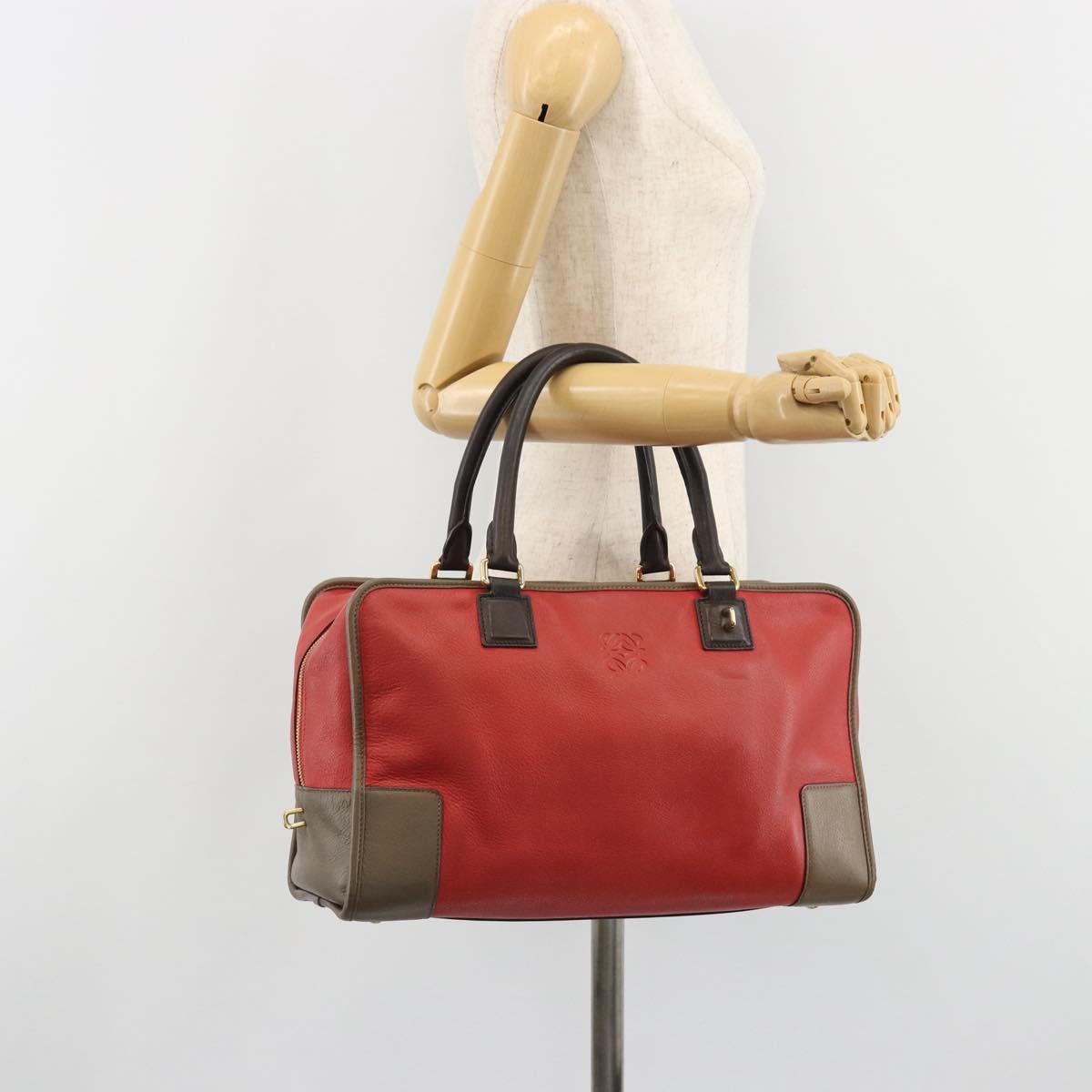 LOEWE Amazona 36 Hand Bag Leather Red Gold Auth bs35812
